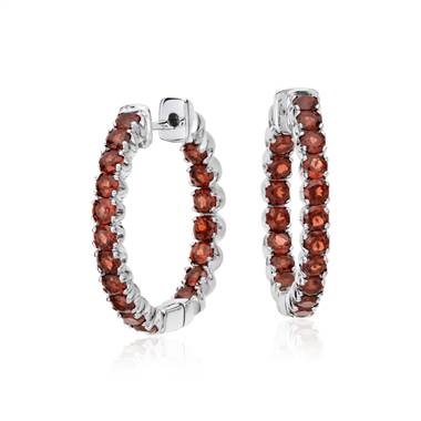 Garnet Hoop Earrings in Sterling Silver (2.5mm)