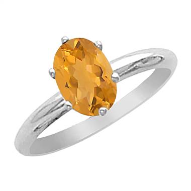 Genuine Citrine and 14K White Gold Solitaire Ring (7x5mm)