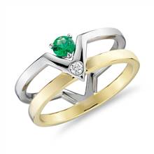 Geometric Double Band Emerald and Diamond Ring in 18k White and Yellow Gold (3.5mm) | Blue Nile
