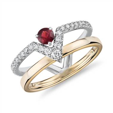 "Geometric Double Band Ruby and Diamond Ring in 18k White and Rose Gold (3.5mm)"