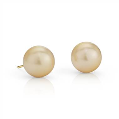 "Golden South Sea Cultured Pearl Stud Earrings in 18k Yellow Gold (11-12mm)"