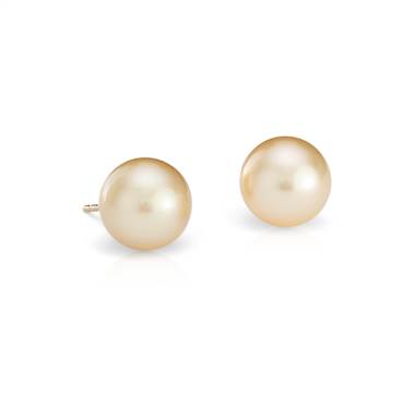 "Golden South Sea Cultured Pearl Stud Earrings in 18k Yellow  Gold (9.4mm)"