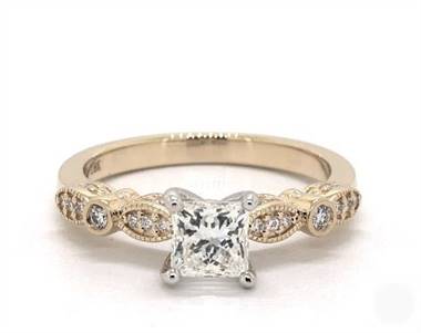 Gorgeous Vintage Inspired Diamond Engagement Ring in 14K Yellow Gold 4mm Width Band (Setting Price)