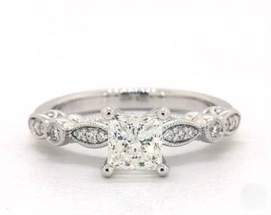 Gorgeous Vintage Inspired Diamond Engagement Ring in 18K White Gold 4mm Width Band (Setting Price)