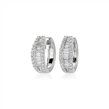 Graduated Baguette and Round Diamond Hoop Earrings in 14k White Gold (7/8 ct. tw.)