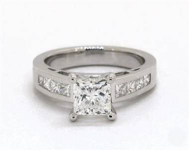 Graduated Cathedral Princess-Channel Engagement Ring in 14K White