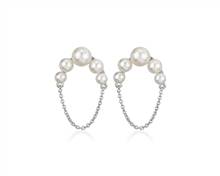 Graduated Freshwater Pearl Stud Earring With Half-Circle Chain In Sterling Silver | Blue Nile