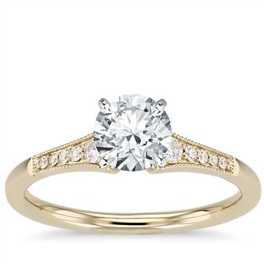 Graduated Milgrain Diamond Engagement Ring in 14k Yellow Gold (1/10 ct. tw.)