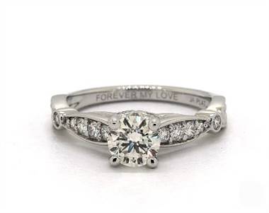 Graduated Pave, Embossed Designer Vintage Engagement Ring in 14K White Gold 3.00mm Width Band (Setting Price)