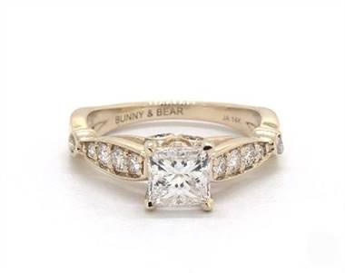 Graduated Pave, Embossed Designer Vintage Engagement Ring in 14K Yellow Gold 3.00mm Width Band (Setting Price)