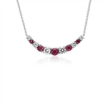 Graduated Ruby and Diamond Smile Necklace in 14k White Gold (1/2 ct. tw.)