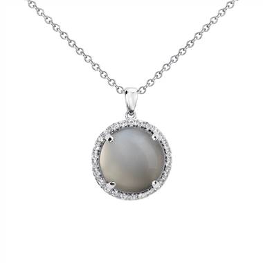 Gray Moonstone Round Pendant in Sterling Silver (13mm)