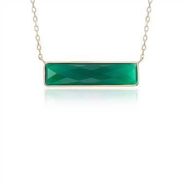 Green Agate Bar Necklace in 14k Yellow Gold