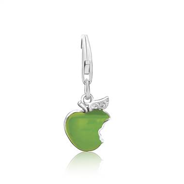 Green Apple Charm with Bite in Enamel and Sterling Silver