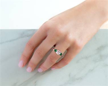 Green Emerald Three-Stone .7ctw Engagement Ring in 14K Rose Gold 2.20mm Width Band (Setting Price)