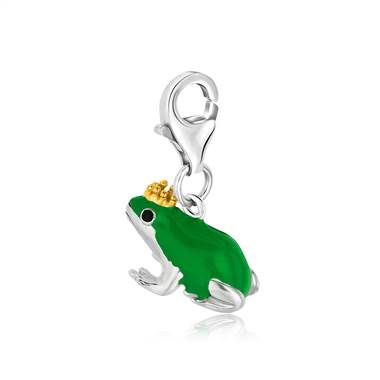 Green Frog Prince Charm with Enamel in Sterling Silver