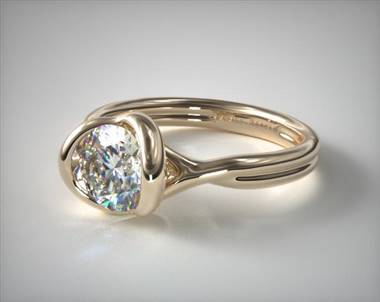Half Bezel Knot Solitaire Engagement Ring in 18K Yellow Gold 2.70mm Width Band (Setting Price)