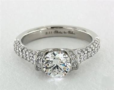 Half-Bezel Tension Wide Pave Shank Engagement Ring in 14K White Gold 2.50mm Width Band (Setting Price)