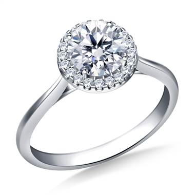 Halo Cathedral Engagement Ring in 14K White Gold