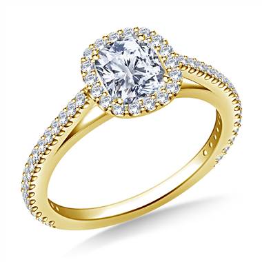Halo Cushion Cut Diamond Engagement Ring in 14K Yellow Gold