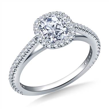 Halo Cushion Cut Diamond Engagement Ring in 18K White Gold