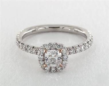 Halo French Pave with Rose Gold Prongs Engagement Ring in 18K White Gold 1.90mm Width Band (Setting Price)