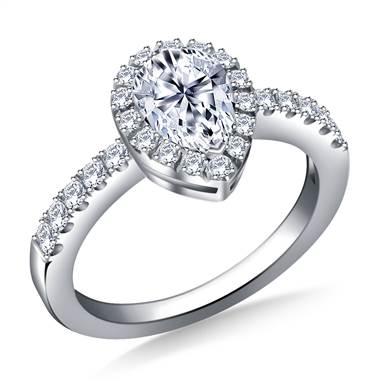 Halo Pear Shaped Diamond Engagement Ring in 18K White Gold