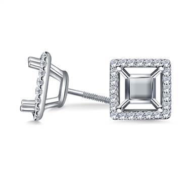 Halo Princess Cut Diamonds Stud Earring in 14K White Gold