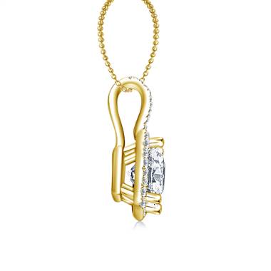Halo Princess Cut Pendant with Pave Diamonds in 18K Yellow Gold
