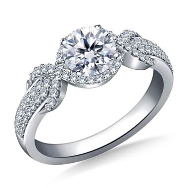 Halo Ribbon Diamond Engagement Ring in 14K White Gold