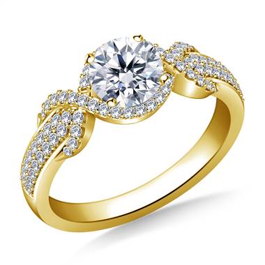 Halo Ribbon Diamond Engagement Ring in 18K Yellow Gold