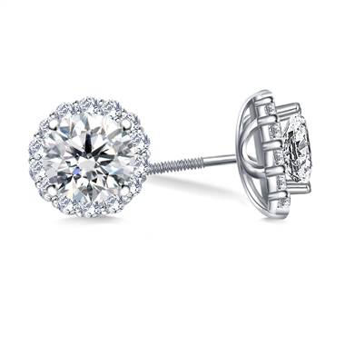 Halo Round Diamond Stud Earring in Platinum