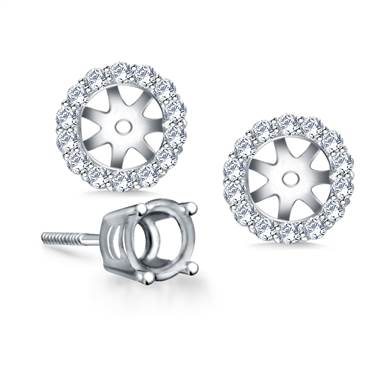 Halo Round Diamond Stud Earring Jacket in 14K White Gold