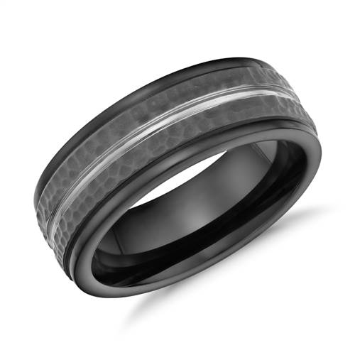 Hammered Finish Wedding Ring in Blackened Cobalt (8mm)