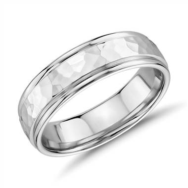 "Hammered Inlay Wedding Band in 14k White Gold (6.5mm)"