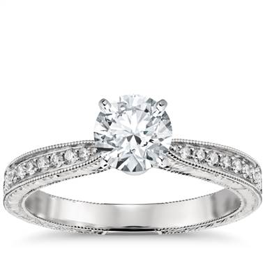 Hand-Engraved Micropave Diamond Engagement Ring in Platinum (1/6 ct. tw.)