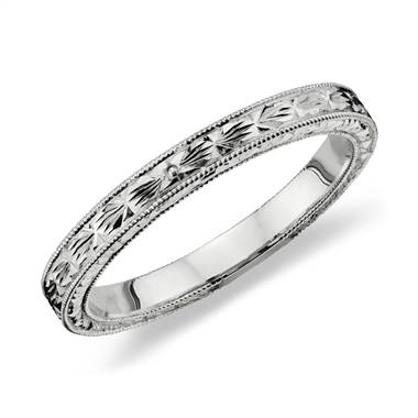 "Hand-Engraved Wedding Ring in Platinum"