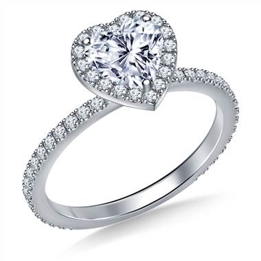 Heart Halo Engagement Ring in 14K White Gold
