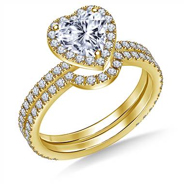 Heart Halo Engagement Ring with Matching Band in 14K Yellow Gold