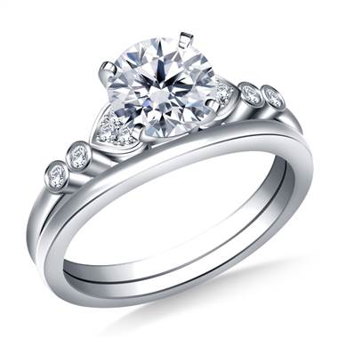 Heart Shaped Diamond Accent Ring With Matching Band in 18K White Gold (1/8 cttw.)