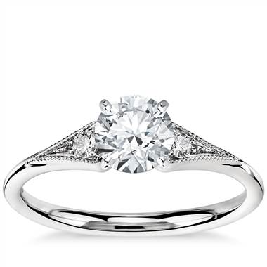 Heirloom Petite Milgrain Engagement Ring in 14k White Gold