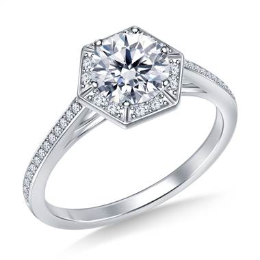 Hexagon Halo Engagement Ring in Platinum
