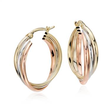 "Hoop Earrings in 14k Tri-Color Gold (3/4")"
