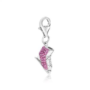 Ice Skate Charm with Crystal in Sterling Silver