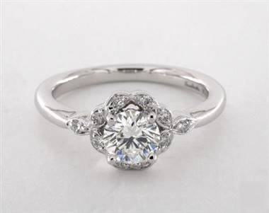 Interlocking Marquise-Halo Vintage Engagement Ring in 14K White Gold 2.00mm Width Band (Setting Price)