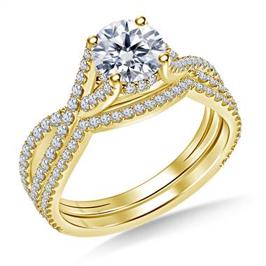 Intertwined Diamond Accent Ring with Matching Band in 18K Yellow Gold