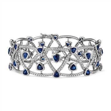Intertwined Sapphire and Lattice Openwork Link Bracelet in 18k White Gold