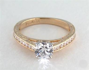Intricate Engraving, Vintage Channel .36ctw Engagement Ring in 18K Yellow Gold 4mm Width Band (Setting Price)