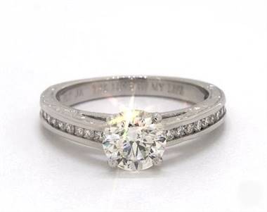 Intricate Engraving, Vintage Channel .36ctw Engagement Ring in Platinum 4mm Width Band (Setting Price)