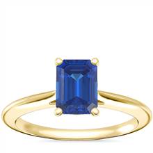 Knife Edge Solitaire Plus Diamond Engagement Ring with Emerald-Cut Sapphire in 14k Yellow Gold (7x5mm) | Blue Nile